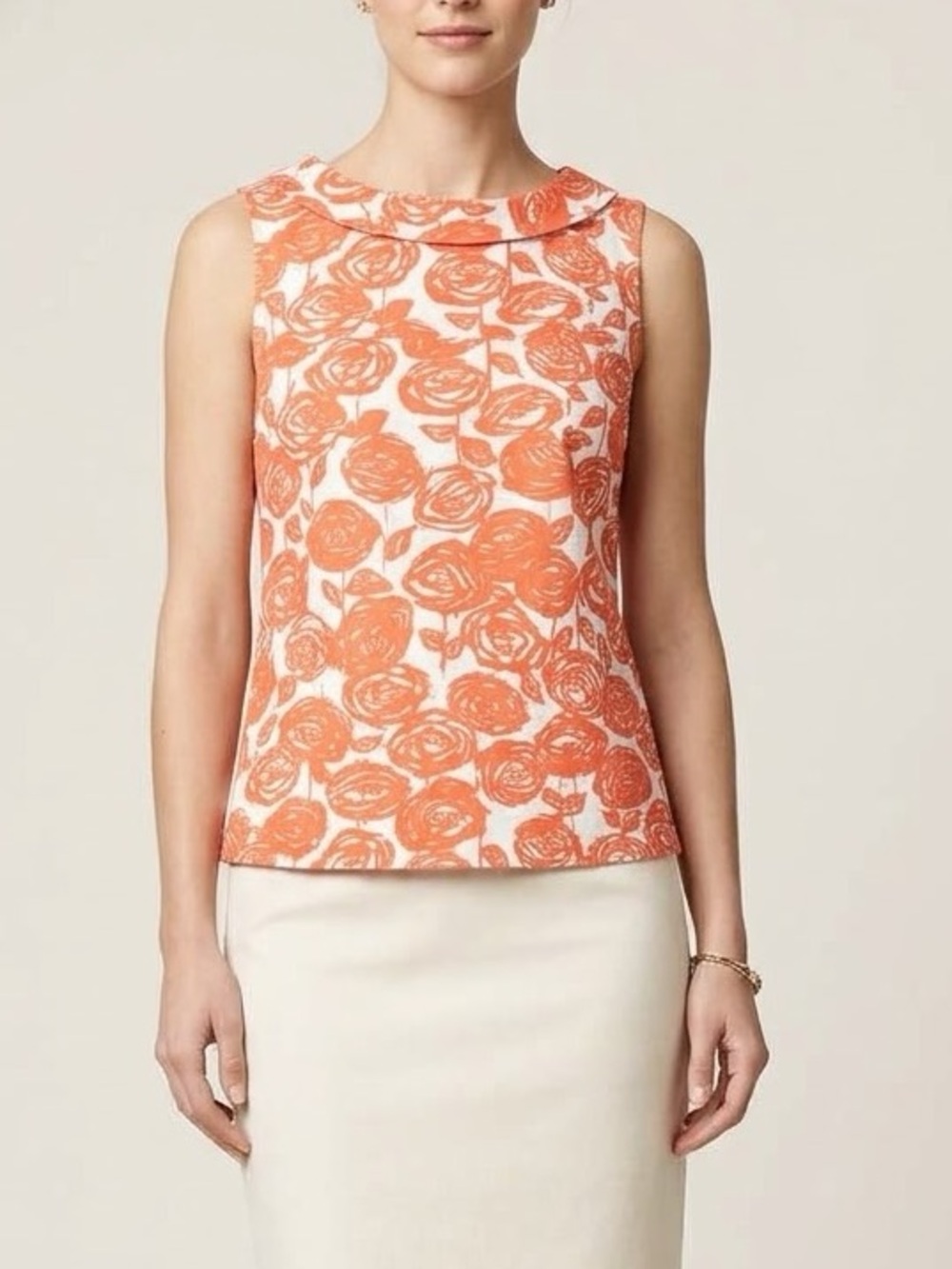J Crew Rosette Sleeveless Top with Back Zip Closure and Foldover Collar Size 6